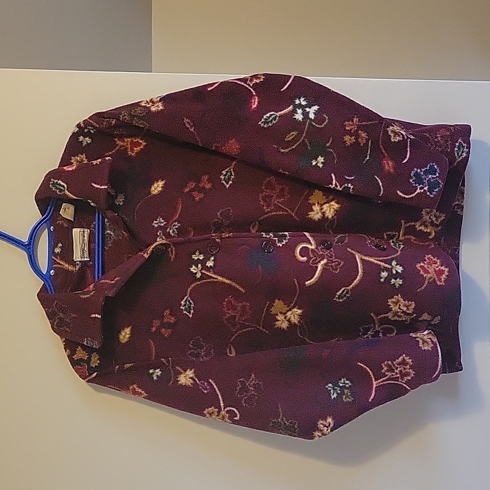 Vintage Leaf Print Fleece Shacket